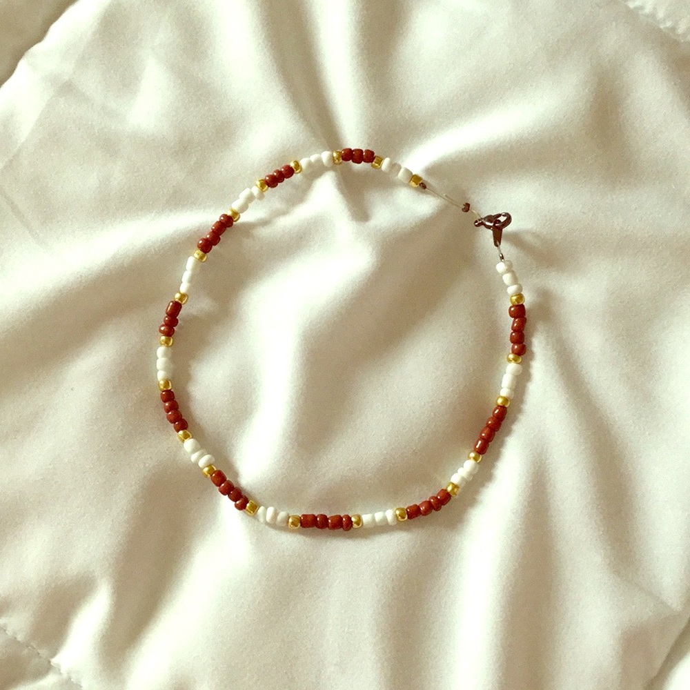 vsco choker necklace (light brown, white and gold)